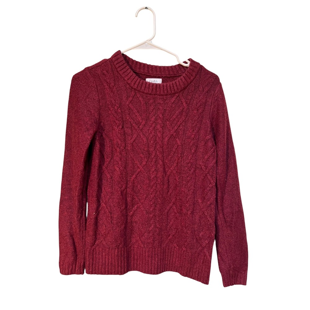Croft & Barrow Women's Size Small Crewneck Sweater Burgundy Marled Cableknit